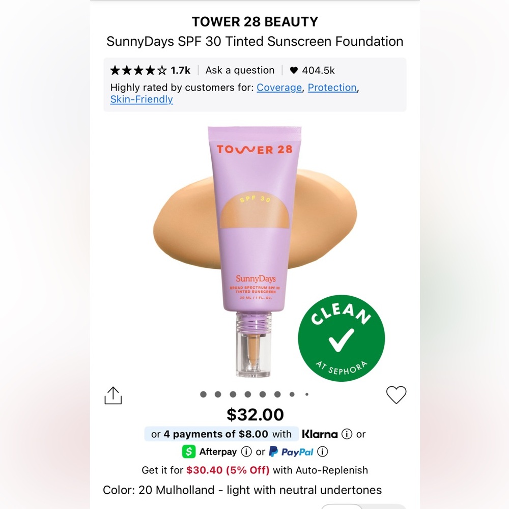 Tower 28 SunnyDays SPF 30 Tinted Sunscreen